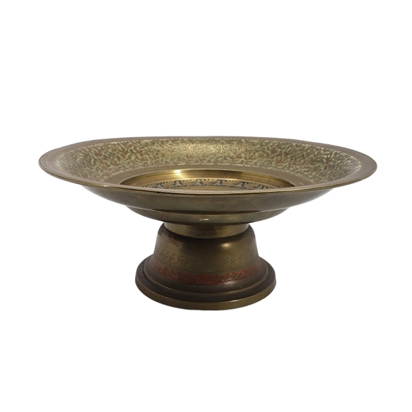 Vintage Engraved and Embellished Footed Brass Bowl - Picture 1 of 6
